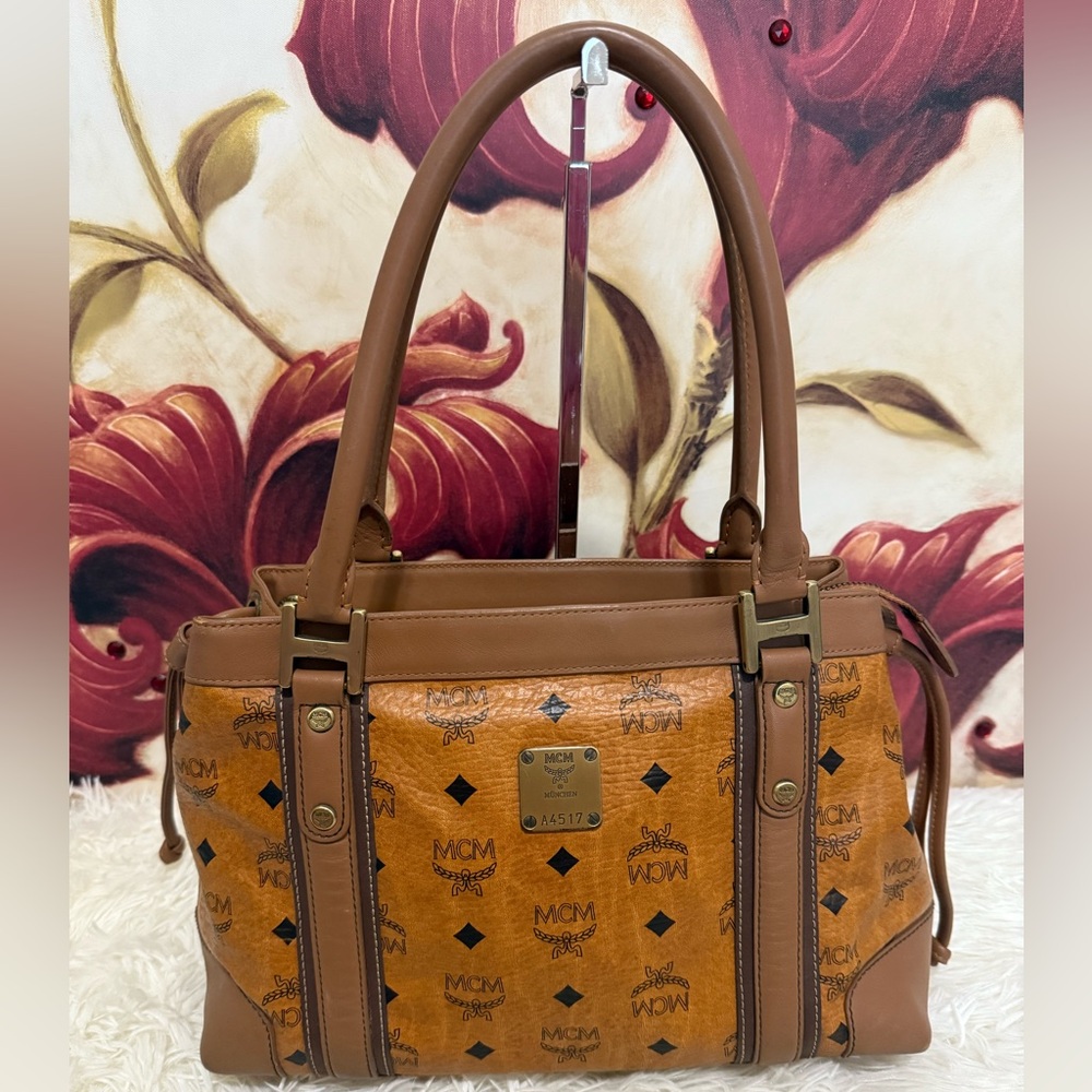 MCM Visetos Cognac Handbag